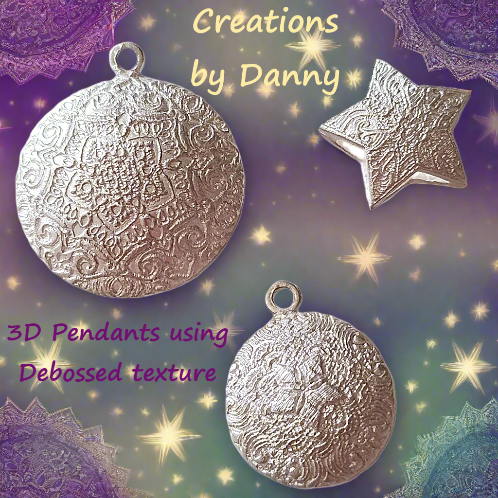 999 silver lentil bead pendants debossed and embossed using art clay silver and mandala design one texture mat.