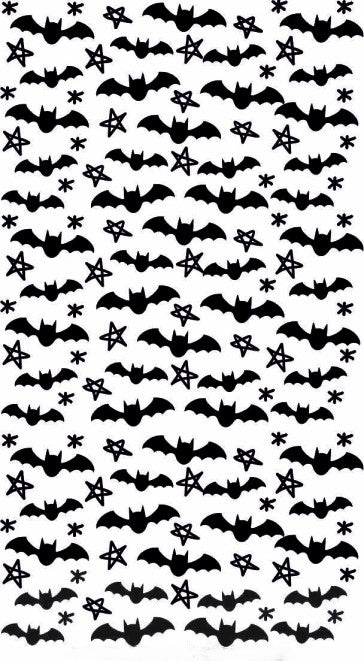 A bats and stars pattern debossed texture mat. This picture shows the texture mat pattern in black and white for use on metal clay or polymer clay.
