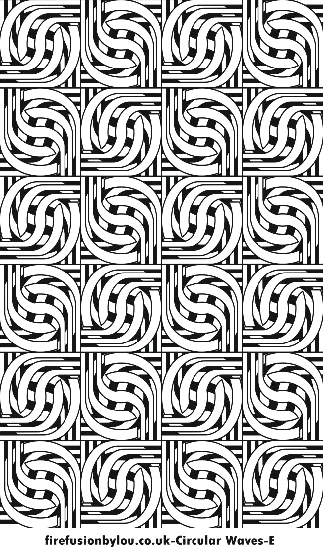 A embossed circular wave geometric texture mat. This picture shows the texture mat pattern in black and white for use on metal clay or polymer clay.