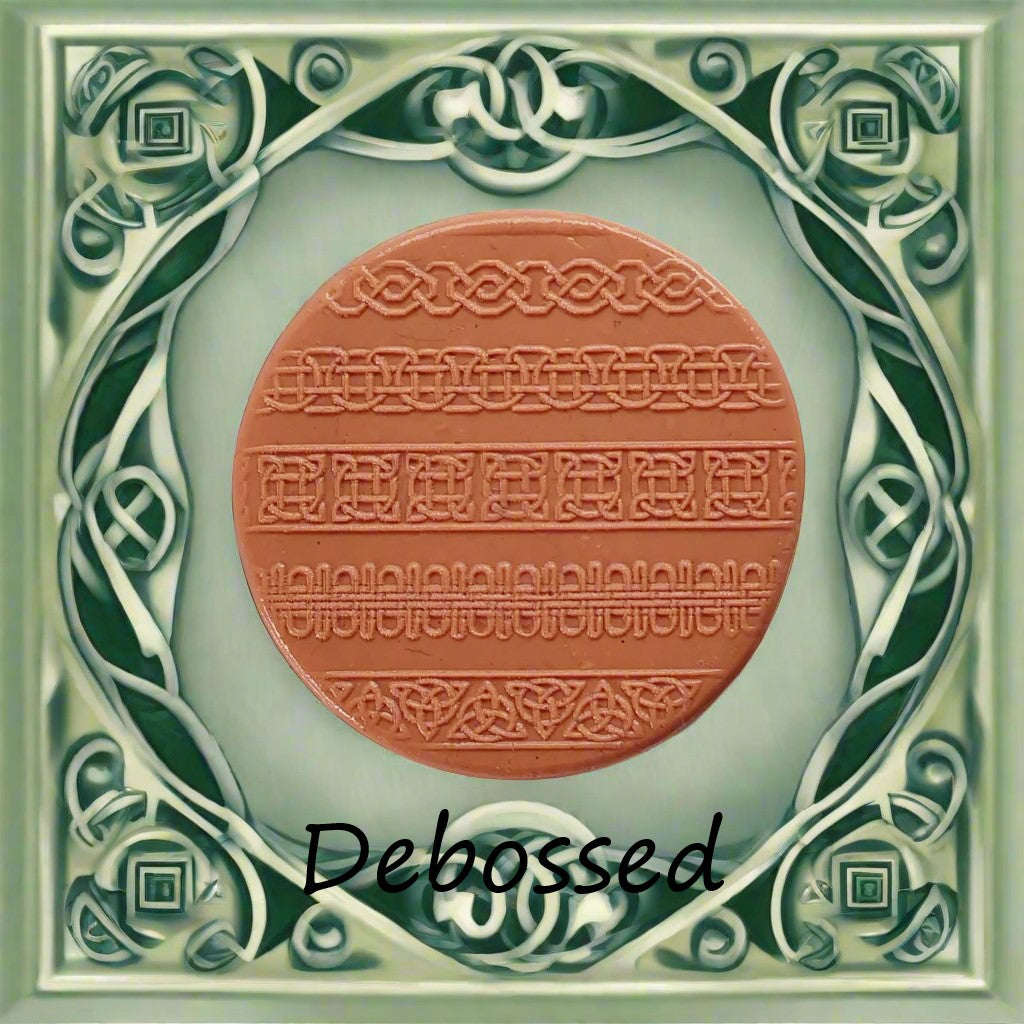 Celtic patterns embossed in silly putty Using a debossed texture mat. This will give you an idea of what it will look like on metal clay or polymer clay.