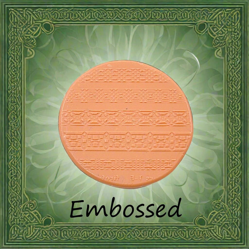 Celtic patterns debossed in silly putty Using an embossed texture mat. This will give you an idea of what it will look like on metal clay or polymer clay.