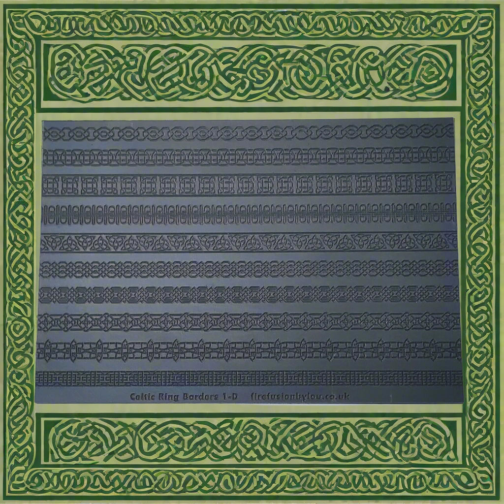 Repeating Celtic patterns for rings and bracelets in a larger size for larger fingers. 145 x 100 mm debossed texture mat in grey material.