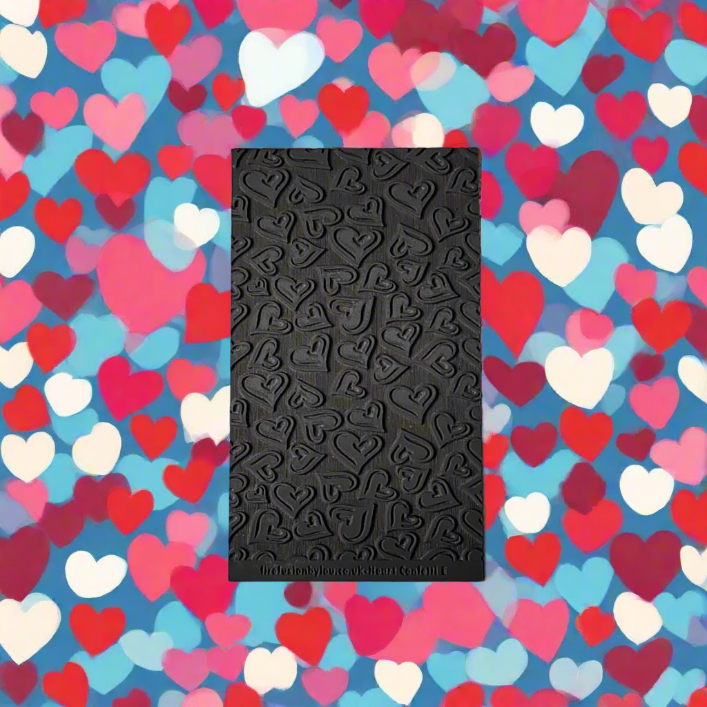 Confetti Hearts texture tile with embossed Hearts in a repeat pattern. Use to make a impression on metal clay and polymer clay.