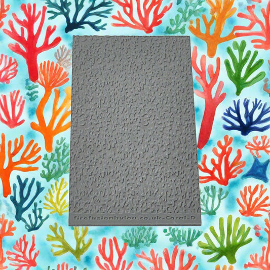 A 95 x 55 mm debossed texture mat with with coral in a repeat pattern. Use to make a wider embossed impression on metal clay and polymer clay.