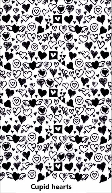 A heart pattern embossed texture mat. This picture shows the texture mat pattern in black and white for use on metal clay or polymer clay.