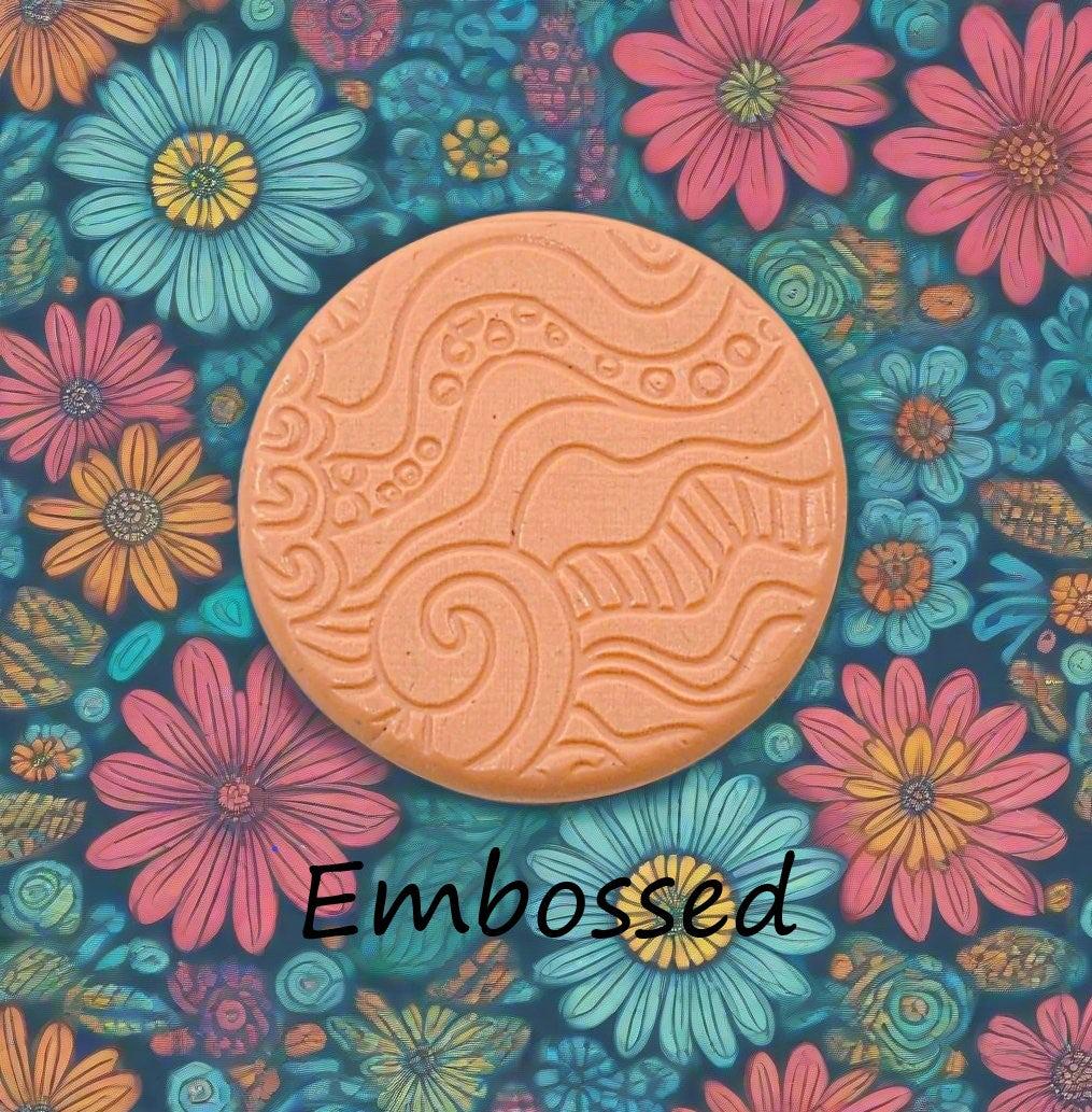 A pattern debossed in silly putty Using a patterned embossed texture mat in grey material. This will give you an idea of what it will look like on metal clay or polymer clay.
