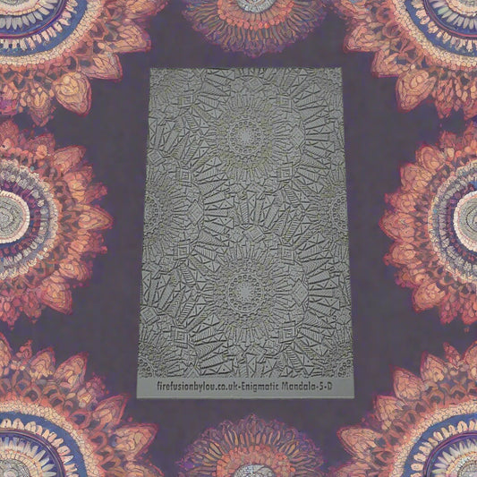 A debossed texture mat with an array of mandala flowery petals. Use to make an impression on metal clay and polymer clay.