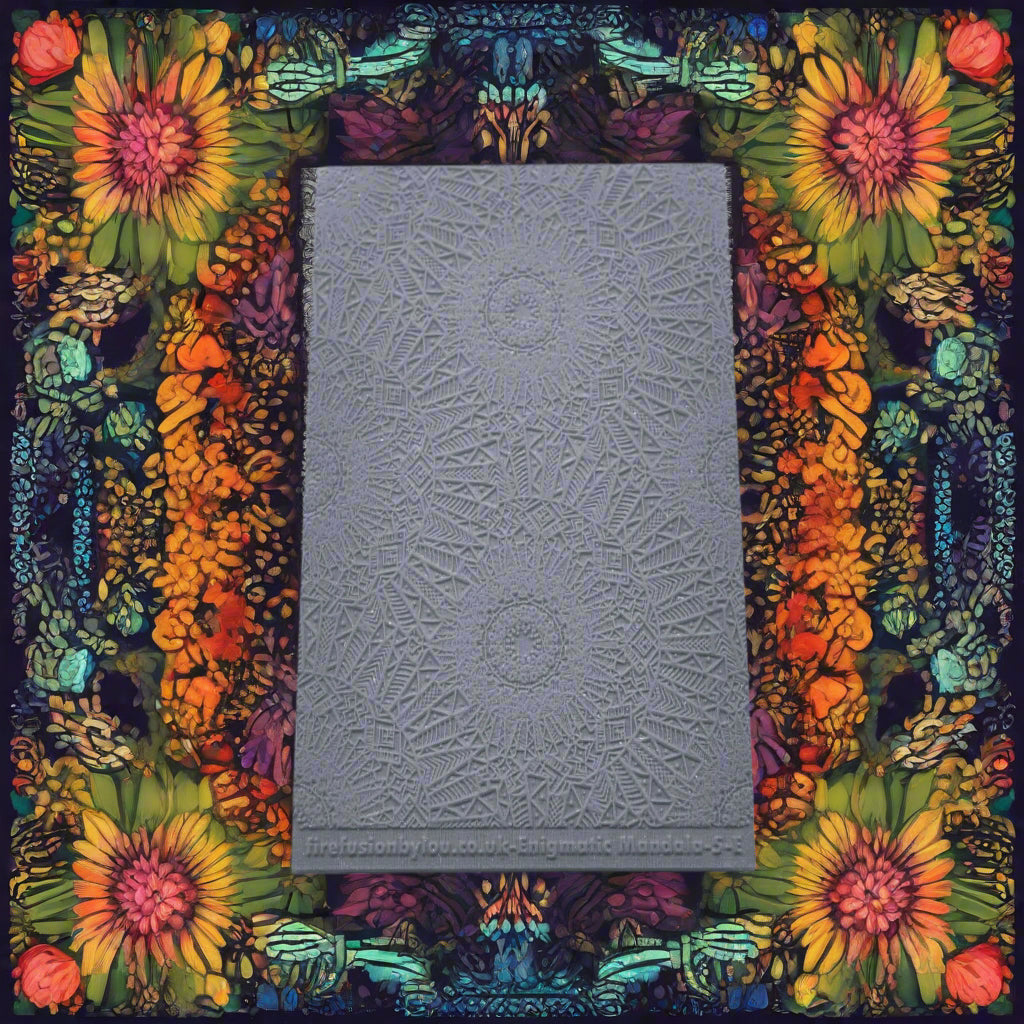 An embossed texture mat with an array of mandala flowery petals. Use to make an impression on metal clay and polymer clay.