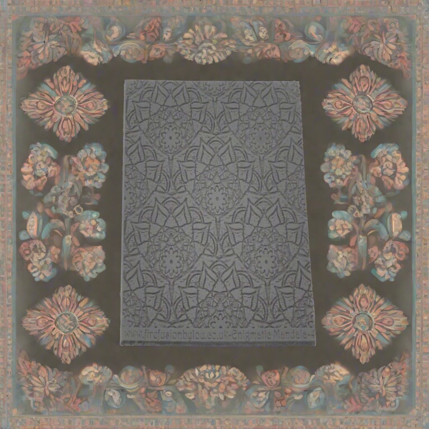 A debossed texture mat with a lacey flowery mandala design. Use to make an impression on metal clay and polymer clay.