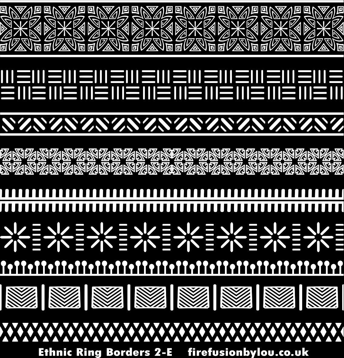 A black and white picture of flowery ring borders design two. This picture shows nine different styles of the texture mat.