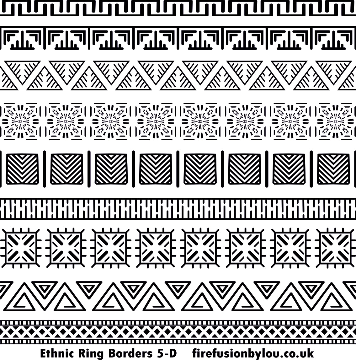 An ethnic pattern debossed texture mat in grey material. This picture shows the texture mat pattern in black and white for use on metal clay or polymer clay.