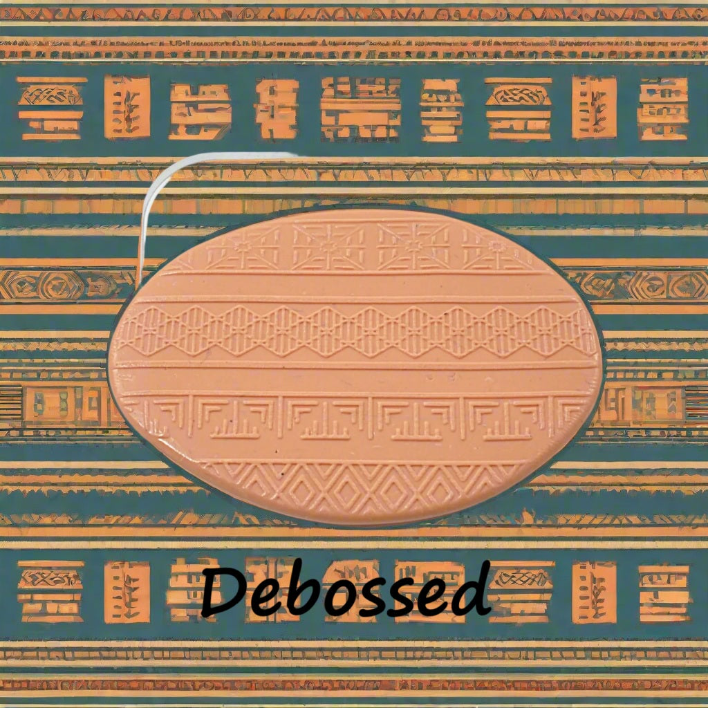 An ethnic pattern embossed in silly putty Using an ethnic design debossed texture mat in grey material. This will give you an idea of what it will look like on metal clay or polymer clay.