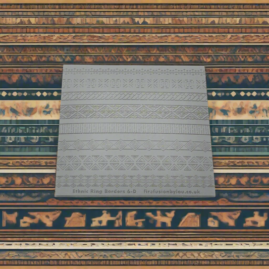 A ethnic pattern debossed texture mat in grey material. This texture mat will give you an embossed effect on metal clay or polymer clay.