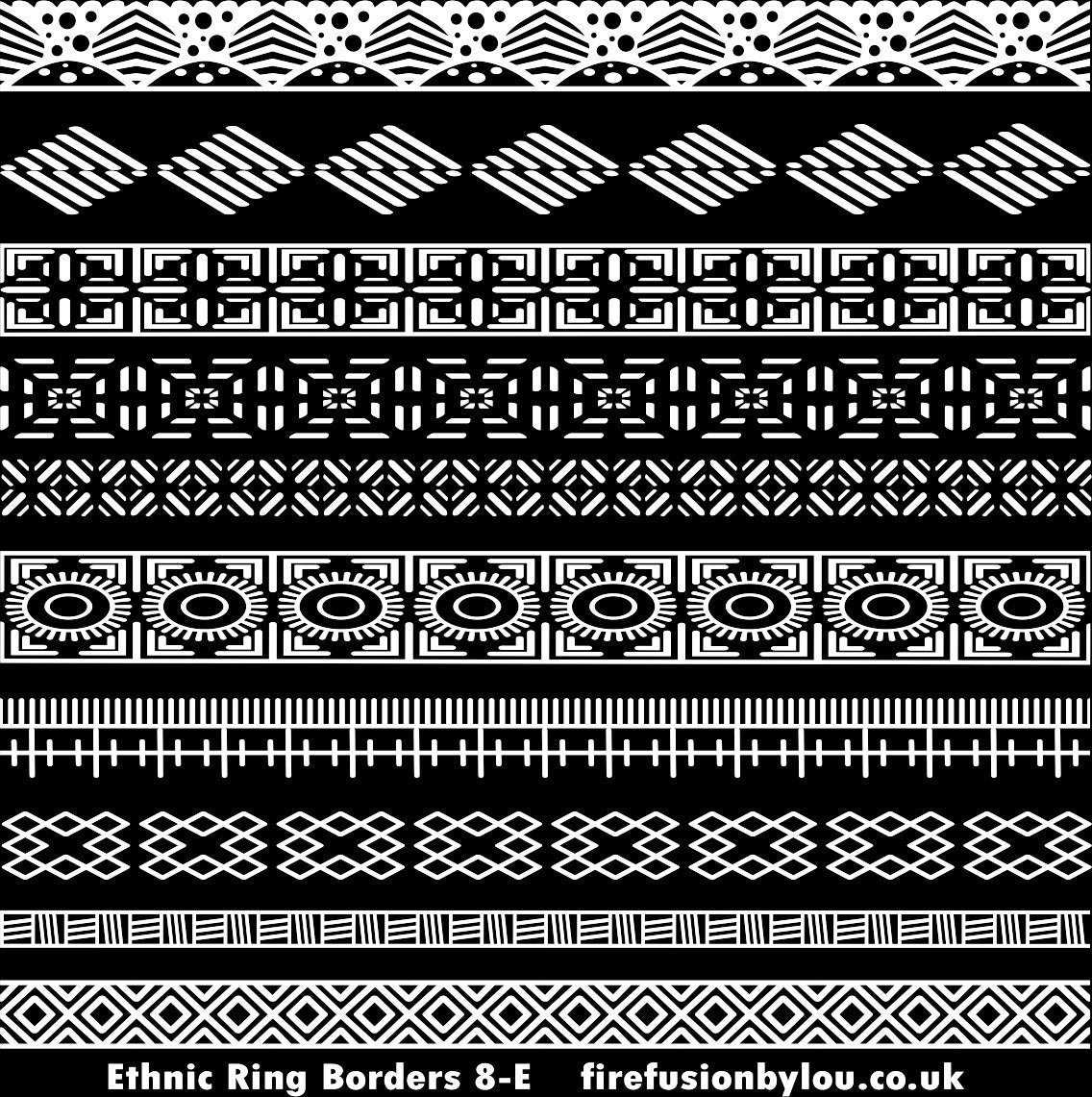 An ethnic pattern embossed texture mat in grey material. This picture shows the texture mat pattern in black and white for use on metal clay or polymer clay.