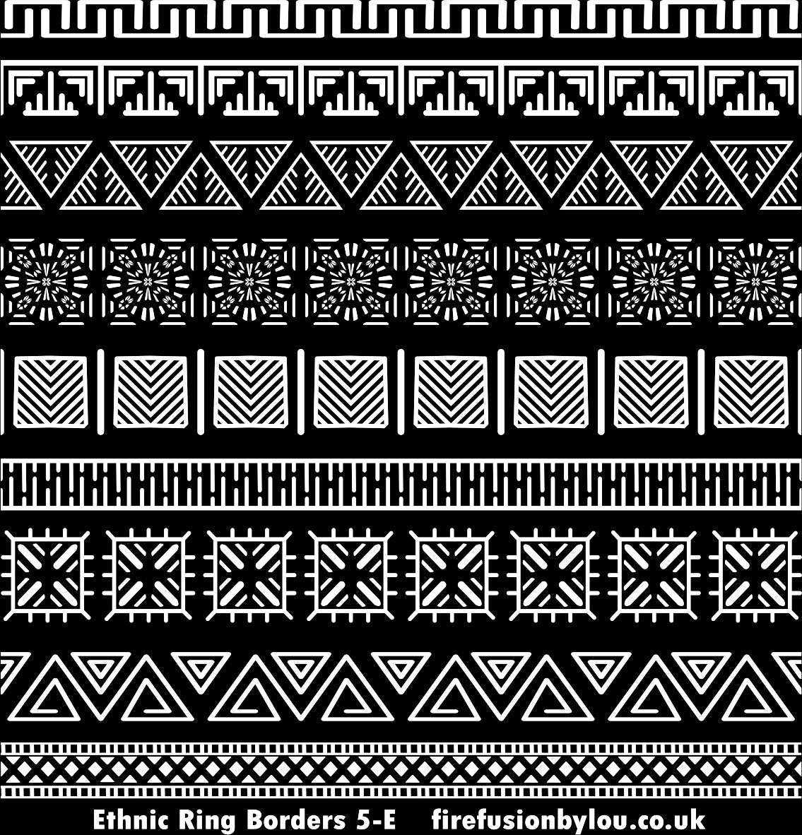 An ethnic pattern embossed texture mat in grey material. This picture shows the texture mat pattern in black and white for use on metal clay or polymer clay.