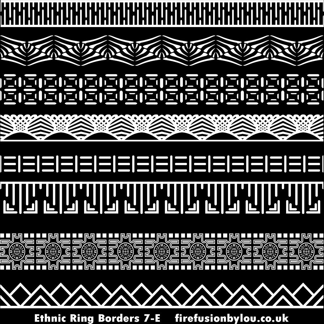An ethnic pattern embossed texture mat in grey material. This picture shows the texture mat pattern in black and white for use on metal clay or polymer clay.