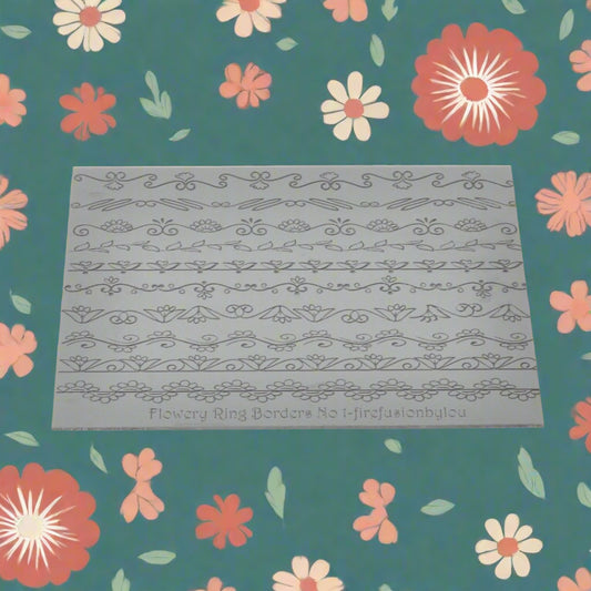 Ten flowery patterns debossed texture mat in grey material. This texture mat will give you a embossed effect on metal clay or polymer clay.