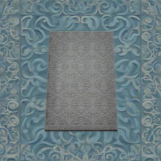 fancy geometric debossed texture mat in grey material. The texture mat pattern will give a embossed effect on metal clay or polymer clay.