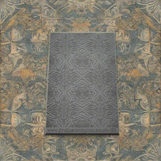 fancy geometric debossed texture mat in grey material. The texture mat pattern will give a embossed effect on metal clay or polymer clay.