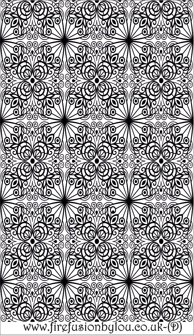 A debossed fancy geometric texture mat. This picture shows the texture mat pattern in black and white for use on metal clay or polymer clay.