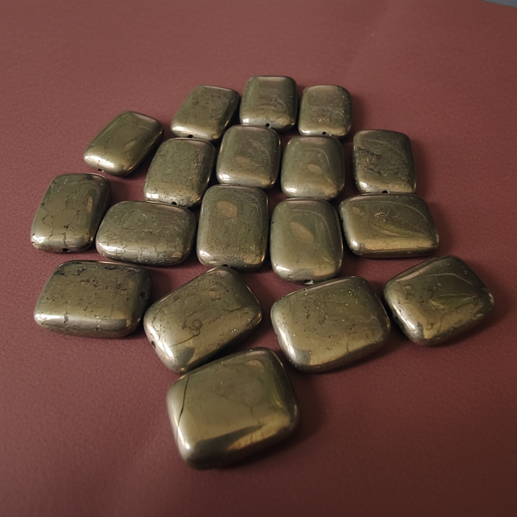 "Hematite electroplated gold flat rectangular beads 19x14x6mm loose beads showing metallic lustre"