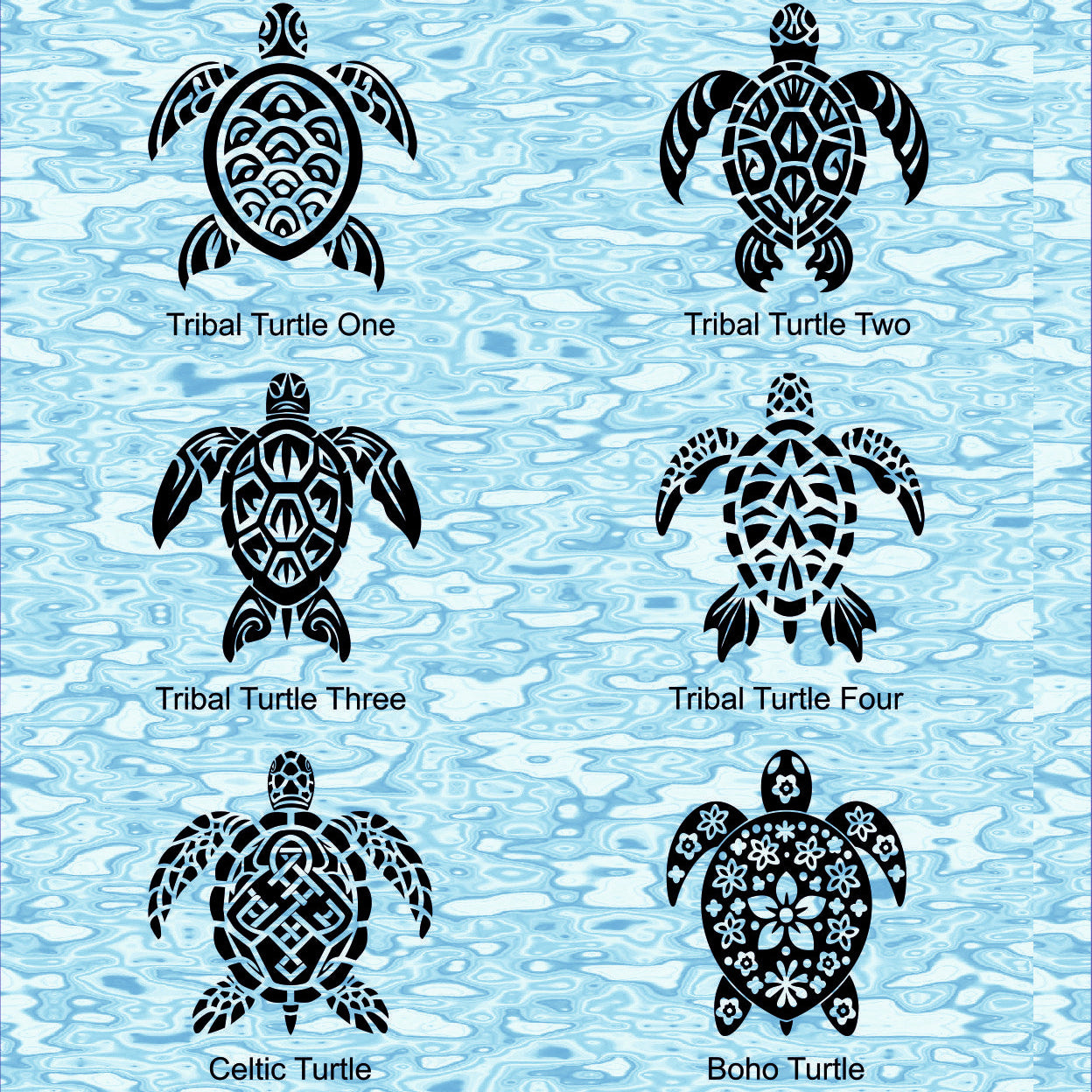 A collection of mini Turtle texture tiles debossed & Embossed. This picture shows the texture tile pattern in black and white used with Art clay silver or other metal clay or polymer clay.