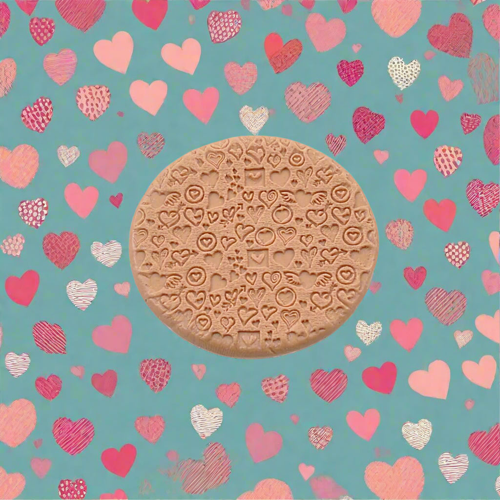 A pattern of debossed hearts in silly putty. This will give you an idea of what the embossed texture mat will look like in clay or polymer.