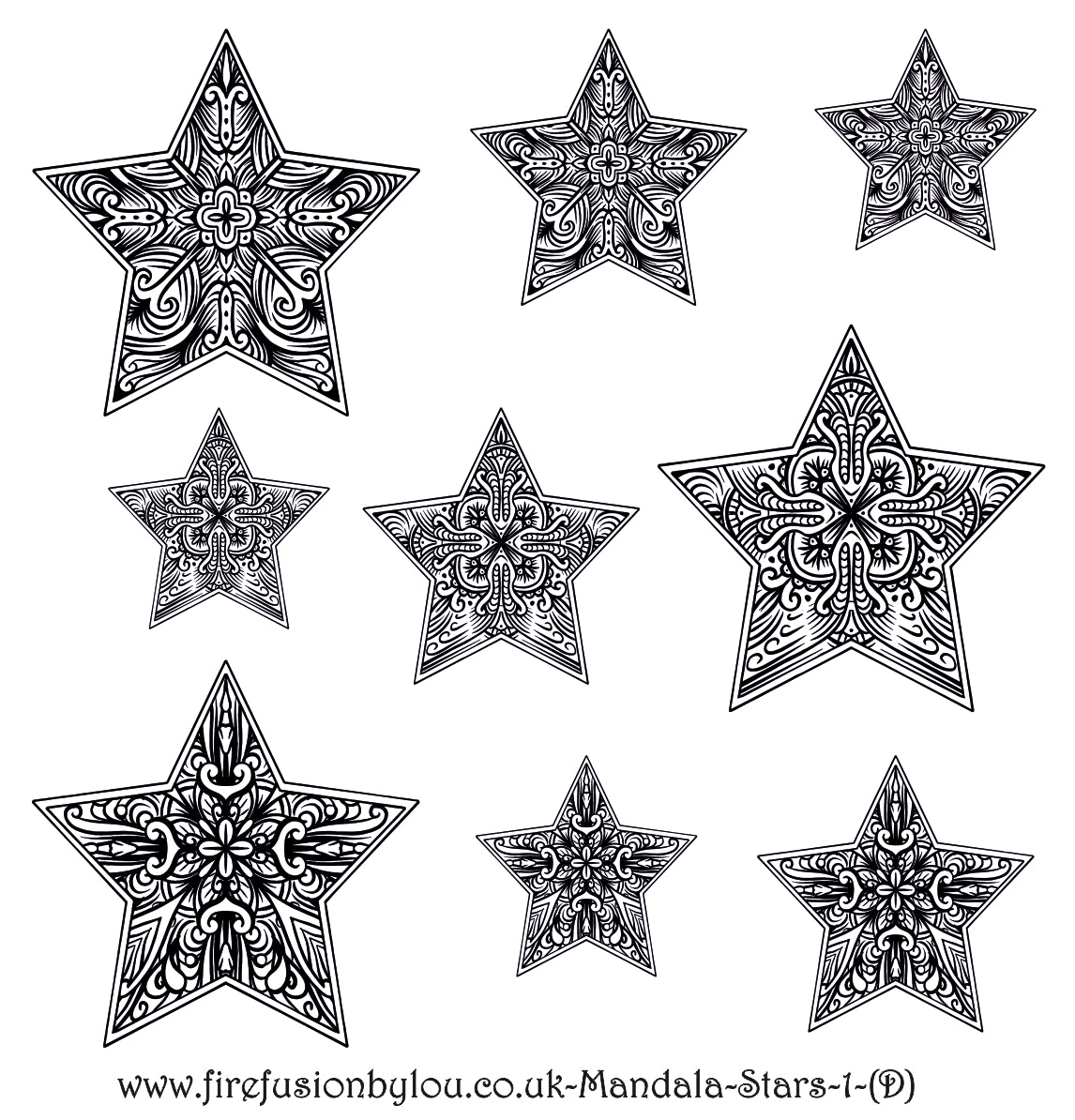 A debossed mandala star texture mat. This picture shows the texture mat pattern in black and white for use on metal clay or polymer clay.