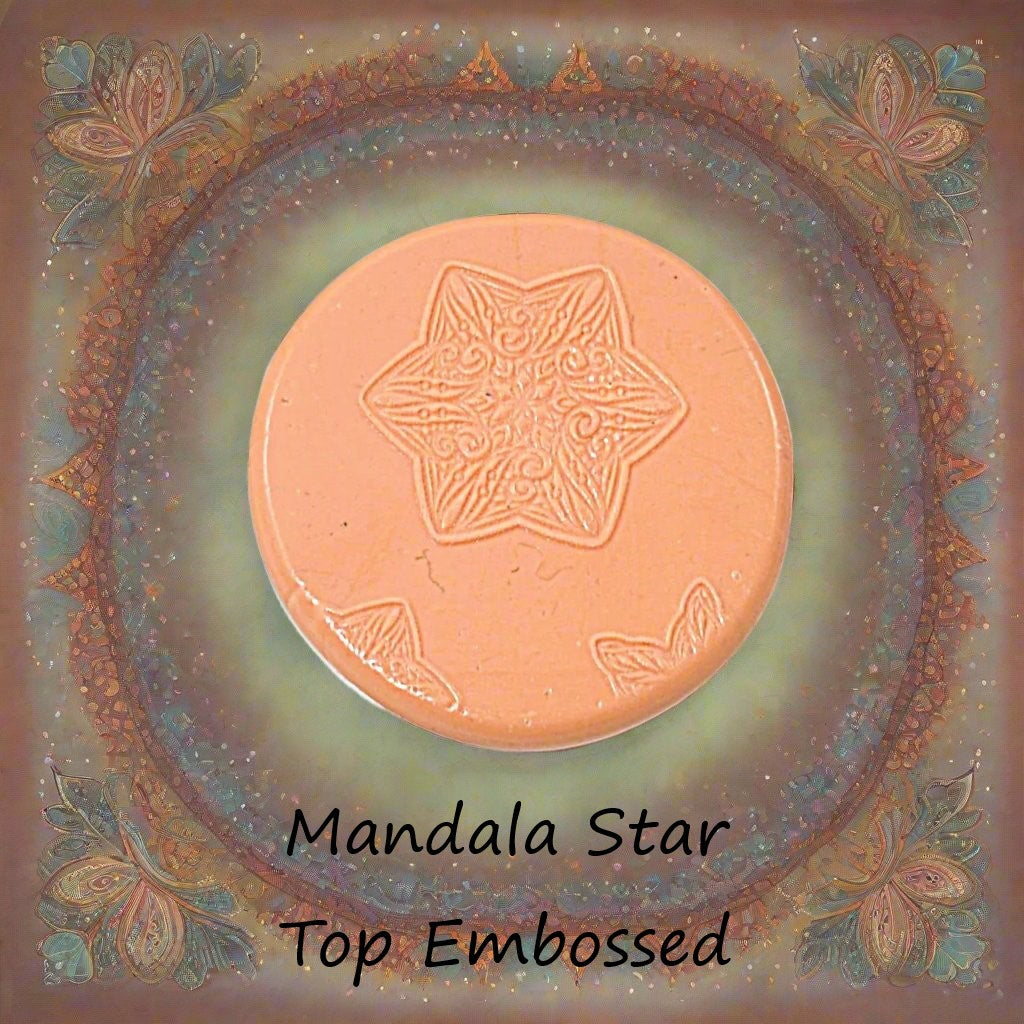 A star flower mandala debossed in silly putty Using a embossed texture mat. This will give you an idea of what it will look like on metal clay or polymer clay.
