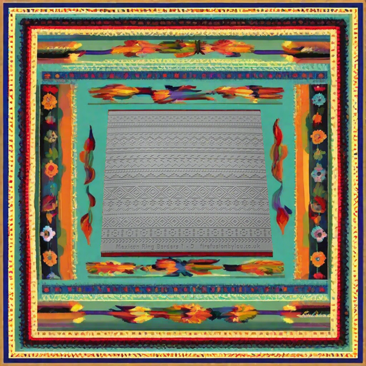 A Mexican patterned debossed texture mat in grey material. This texture mat will give you an embossed effect on metal clay or polymer clay.