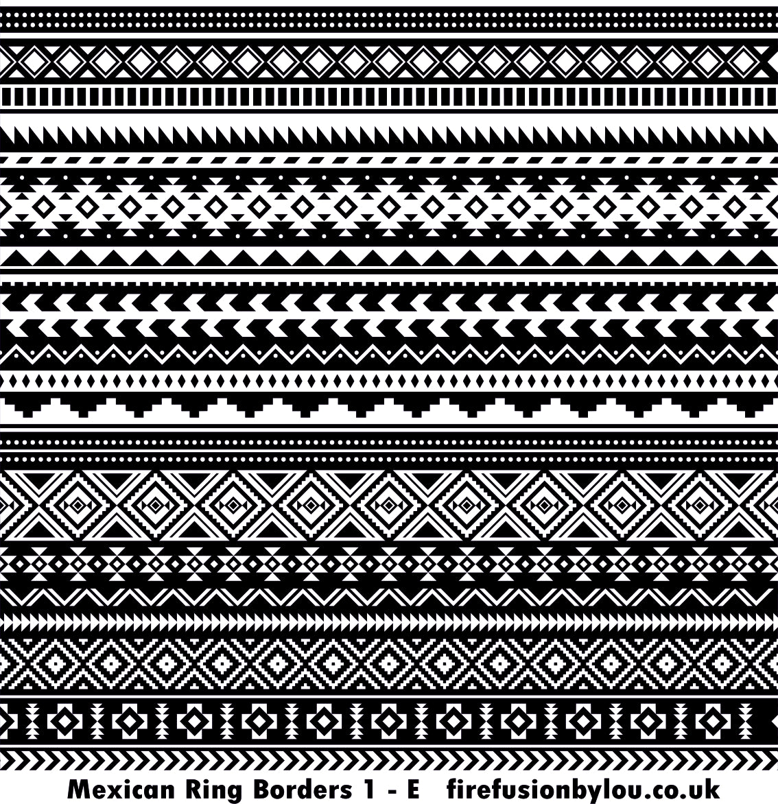 A Mexican pattern embossed texture mat in grey material. This picture shows the texture mat pattern in black and white for use on metal clay or polymer clay.