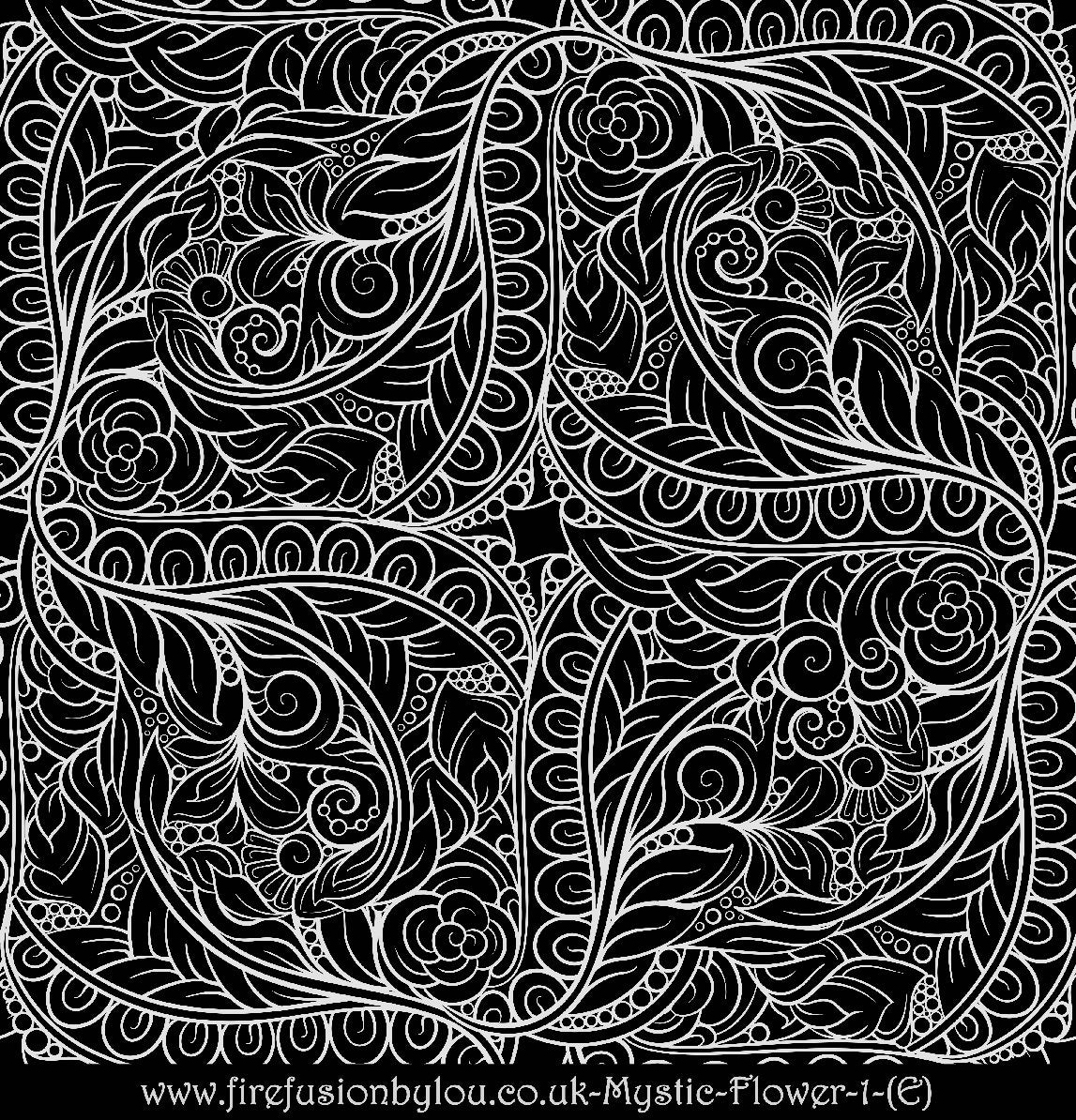 An embossed texture mat of mystic flowers. This picture shows the texture mat pattern in black and white for use on metal clay or polymer clay.