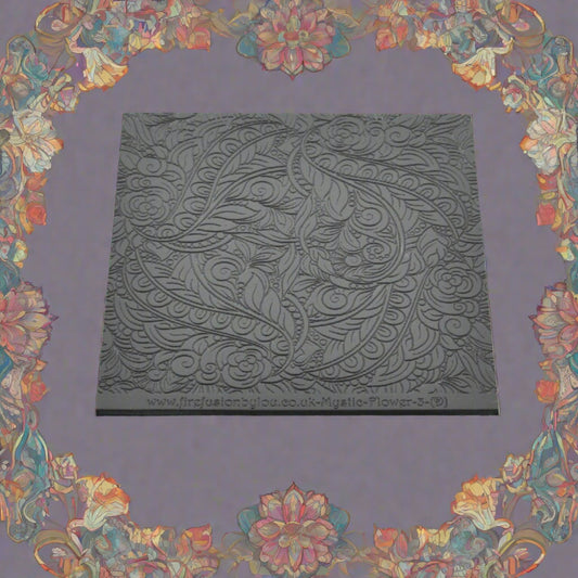 Debossed Flowery mandala style texture mat. Use to make an impression on metal clay and polymer clay.