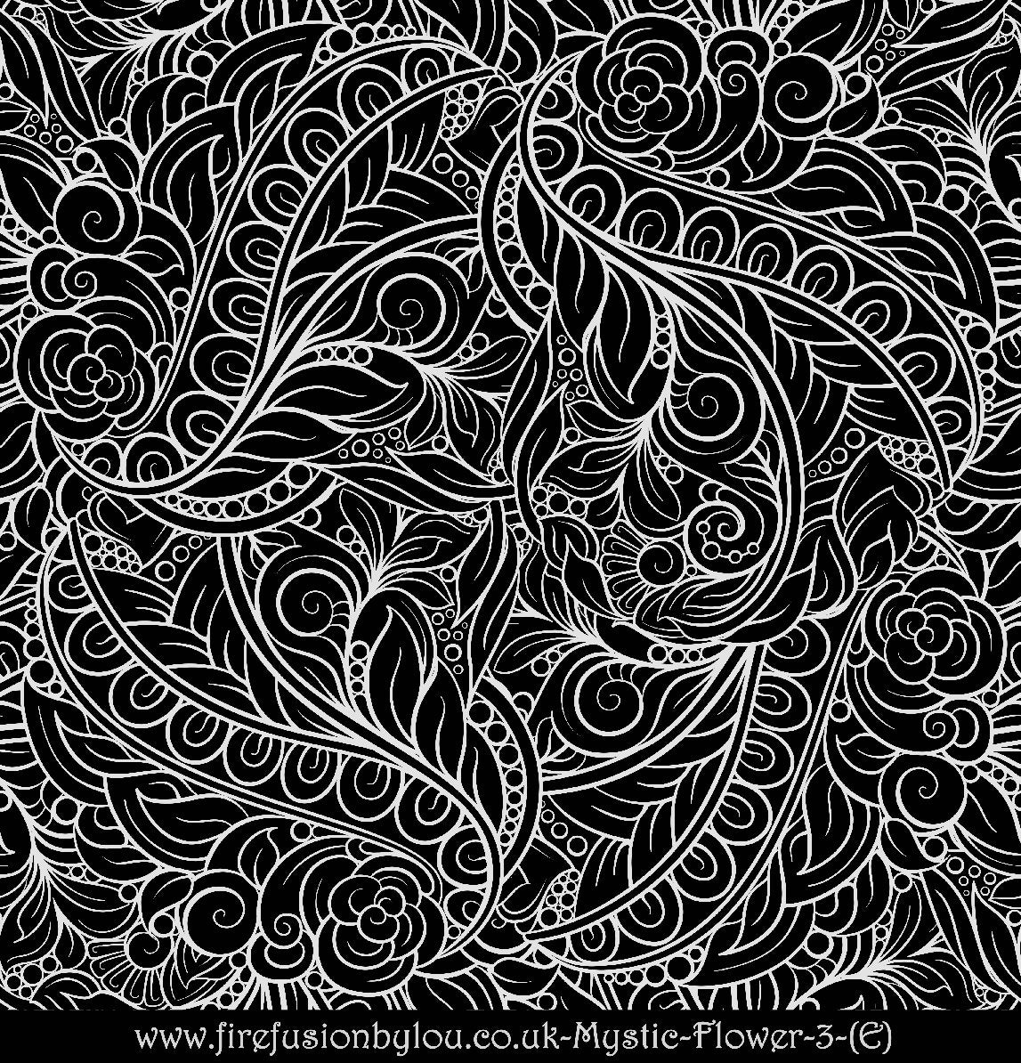 A embossed texture mat of mystic flowers. This picture shows the texture mat pattern in black and white for use on metal clay or polymer clay.