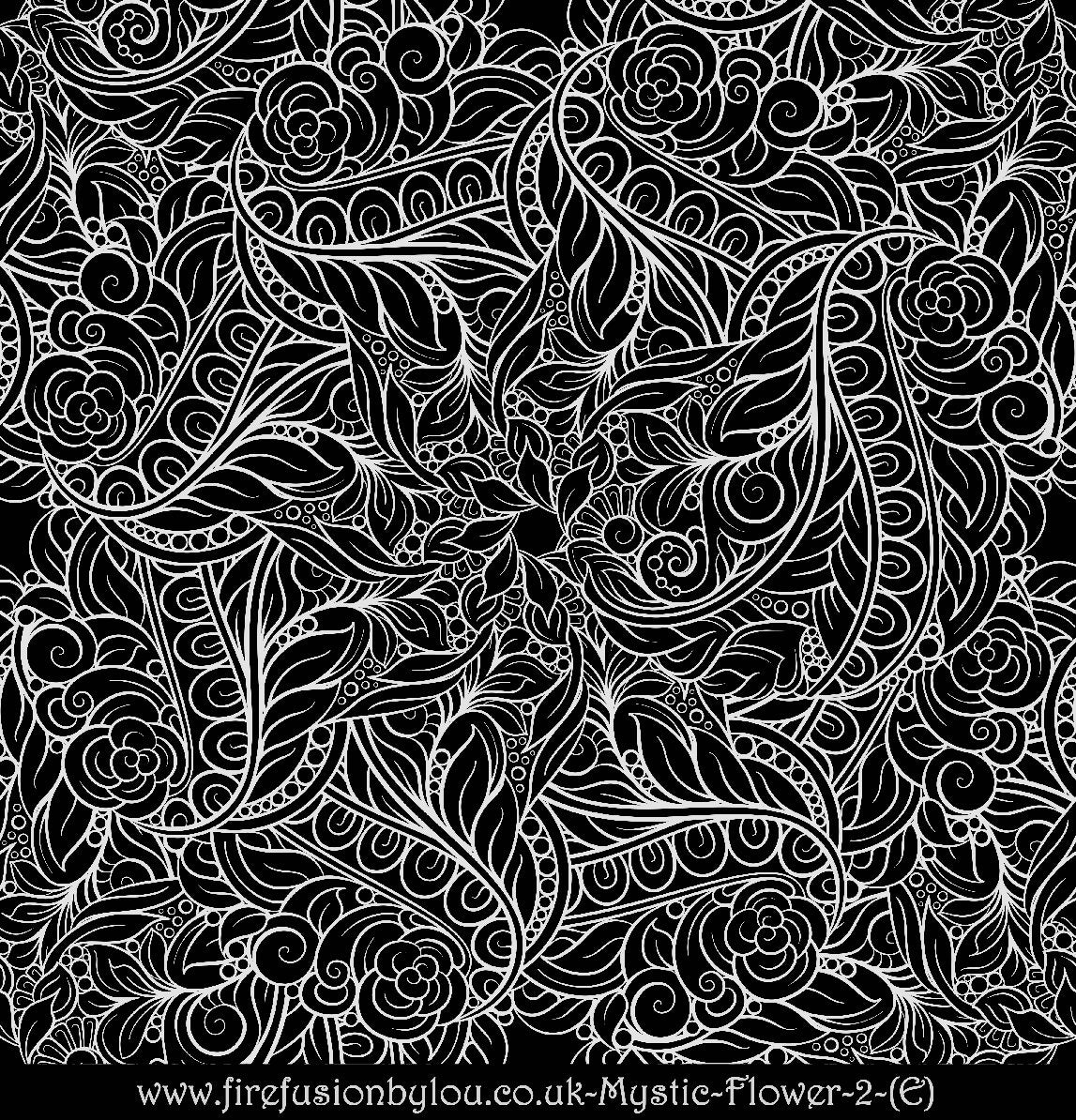 A embossed texture mat of mystic flowers. This picture shows the texture mat pattern in black and white for use on metal clay or polymer clay.