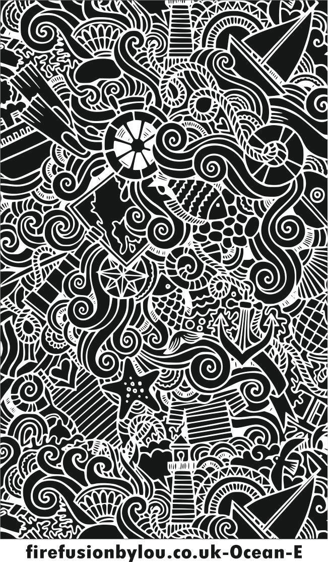 A texture tile embossed ocean scene. This picture shows the texture tile pattern in black and white used with Art clay silver or other metal clay or polymer clay.