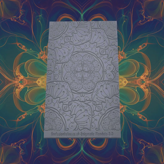 A debossed texture mat with a flowery mandala design. Use to make an impression on metal clay and polymer clay.