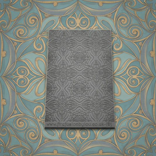 fancy geometric debossed texture mat in grey material. The texture mat pattern will give a embossed effect on metal clay or polymer clay.
