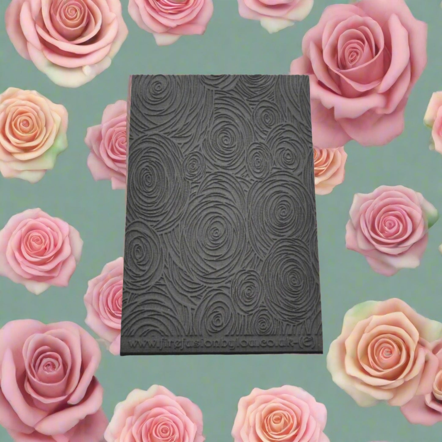Durable and flexible texture mat for metal clay and polymer clay. Debossing and embossing impressions in clays. Large Rose pattern.