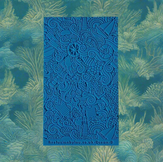 A texture tile debossed Sea & ocean scene. This texture tile repeat pattern is used with Art clay silver or other metal clay or