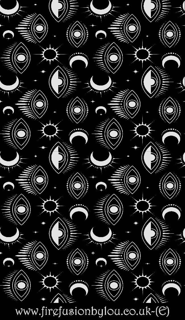 Small mystical eye repeat pattern embossed texture mat. This picture shows the texture mat pattern in black and white for use on metal clay or polymer clay.