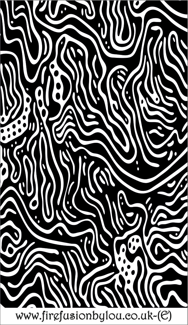A pattern embossed texture mat in grey material. This picture shows the texture mat pattern in black and white for use on metal clay or polymer clay.