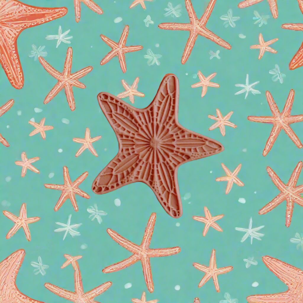 Pattern of starfish on a teal background. Embossed using a debossed texture tile.
