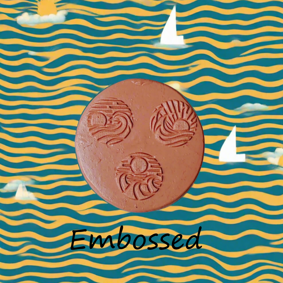 Sun and waves debossed in silly putty Using a embossed texture mat. This will give you an idea of what it will look like on metal clay or polymer clay