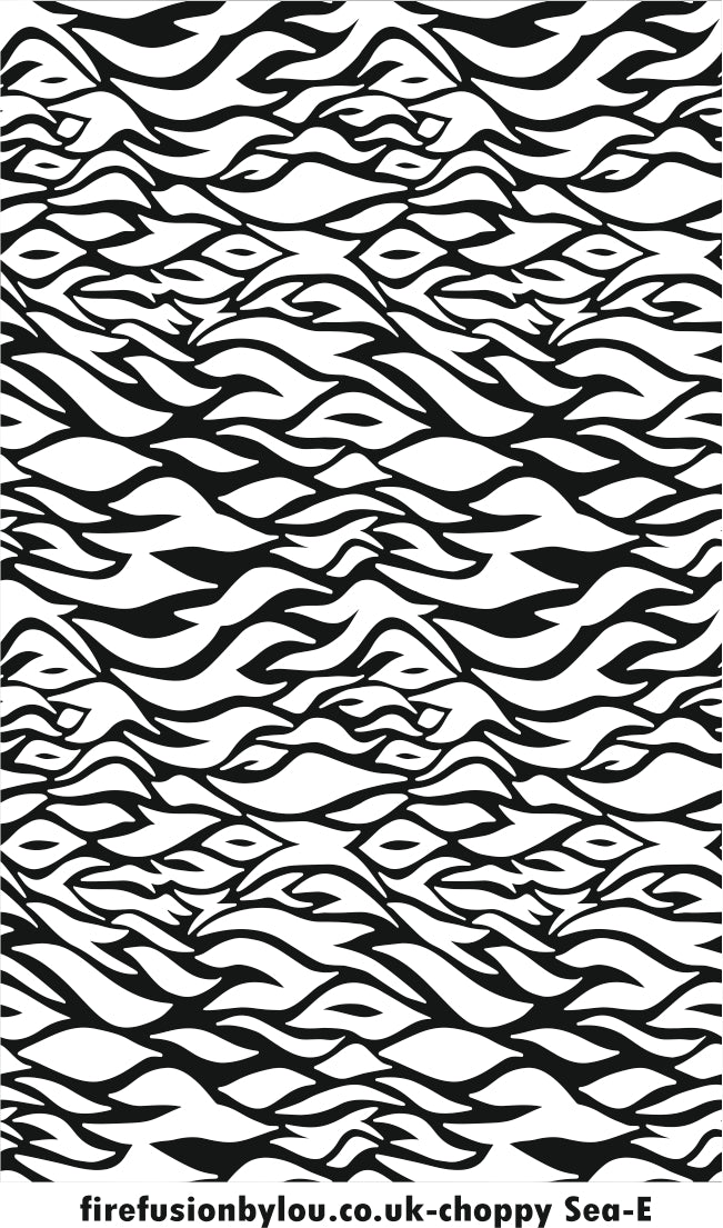 A texture tile embossed repeat pattern of Choppy Sea. This picture shows the texture tile pattern in black and white used with Art clay silver or other metal clay or polymer clay.