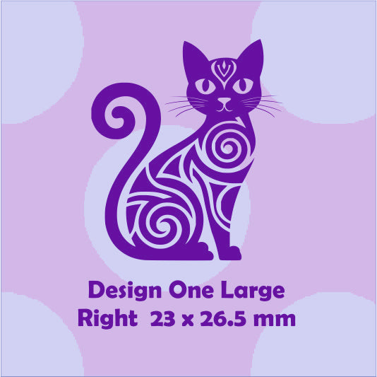 Decorative cat design with spiral patterns on a purple background