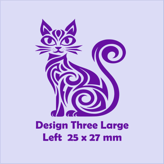 Blue cat design on a light blue background with text indicating size and design number.