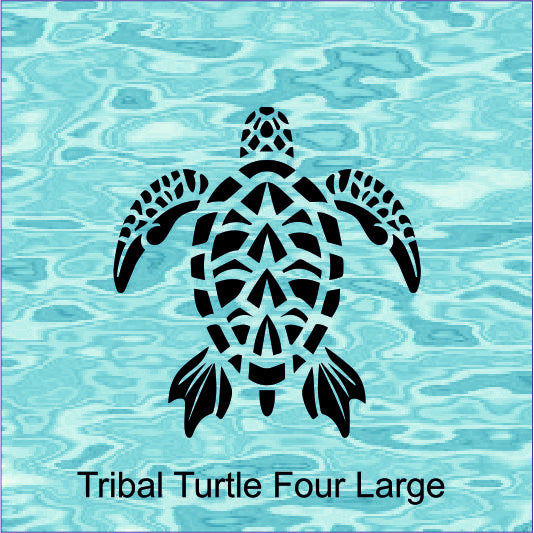 Tribal turtle design on a teal background with text 'Tribal Turtle Four Large'.