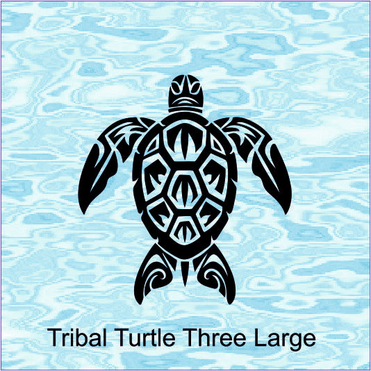 Tribal turtle design on a blue water pattern background