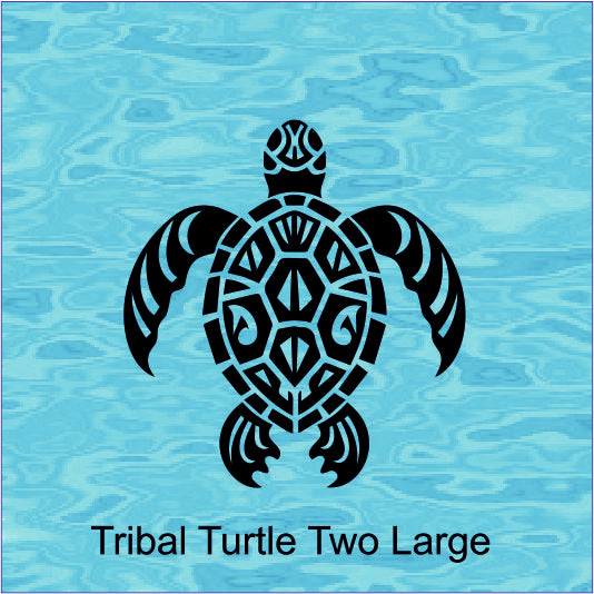 Tribal turtle design on a turquoise background with text 'Tribal Turtle Two Large.
